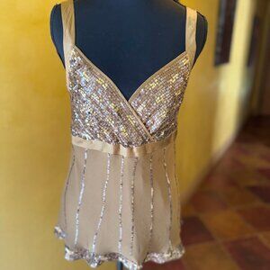 Y2K Vintage Arden B. Champagne Sequin Mesh Halter Top | NWOT | Size Small